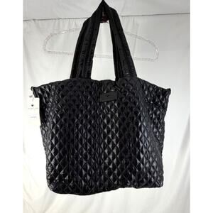 HeartLove by Charo Quilted Puffer Tote Bag Black Satin Glossy‎ Chic Crossbody